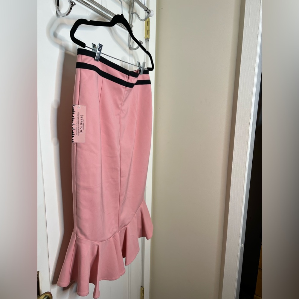 7th Avenue New York & Company Pink Flared Hi-Lo Trumpet Stretch Skirt Size 8